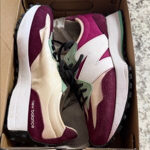 New Balance 327 Women's Sneakers - Burgundy, Cream, and Mint